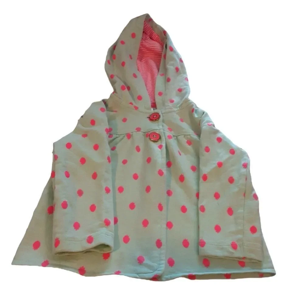 Carter's Jacket Buttoned With Hood Embroidered Strawberries Mint And Pink 24 Mos